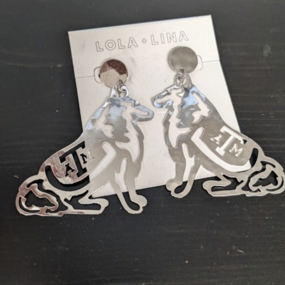 Texas A&M Aggie Reveille Silver Earrings- Large